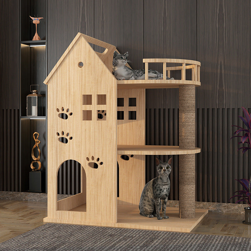 Holz-Katzenbaum mit integriertem Katzenbett