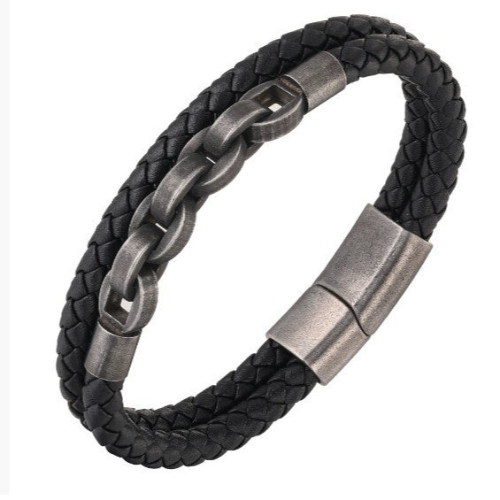 Lederarmband mit Kette aus Edelstahl für Herren – Bild 2 | LuxeStyle