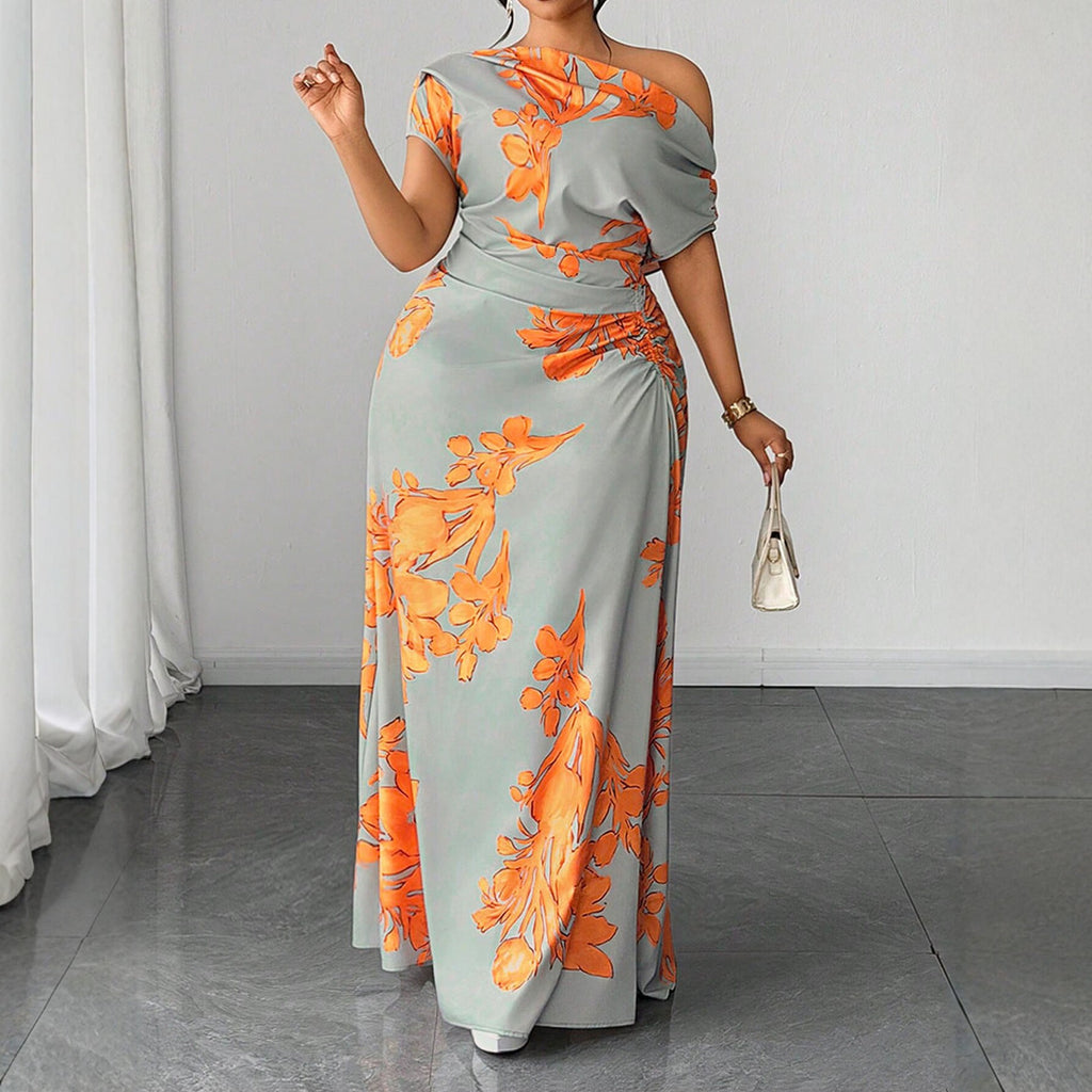 Elegantes Off-Shoulder A-Linien Kleid mit Print