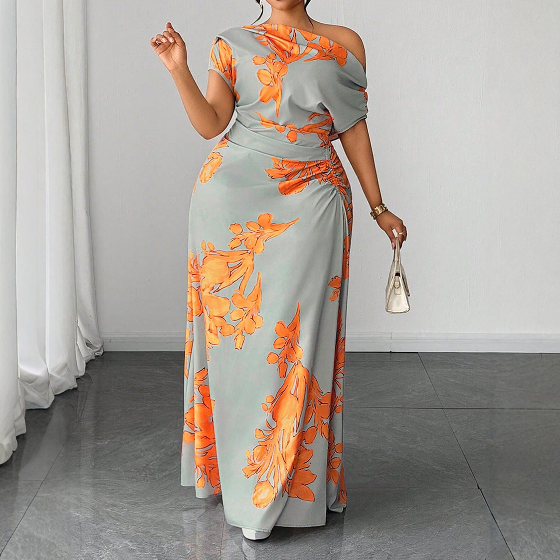 Elegantes Off-Shoulder A-Linien Kleid mit Print