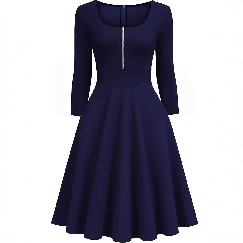 Elegantes Midi-Kleid mit Front-Reissverschluss