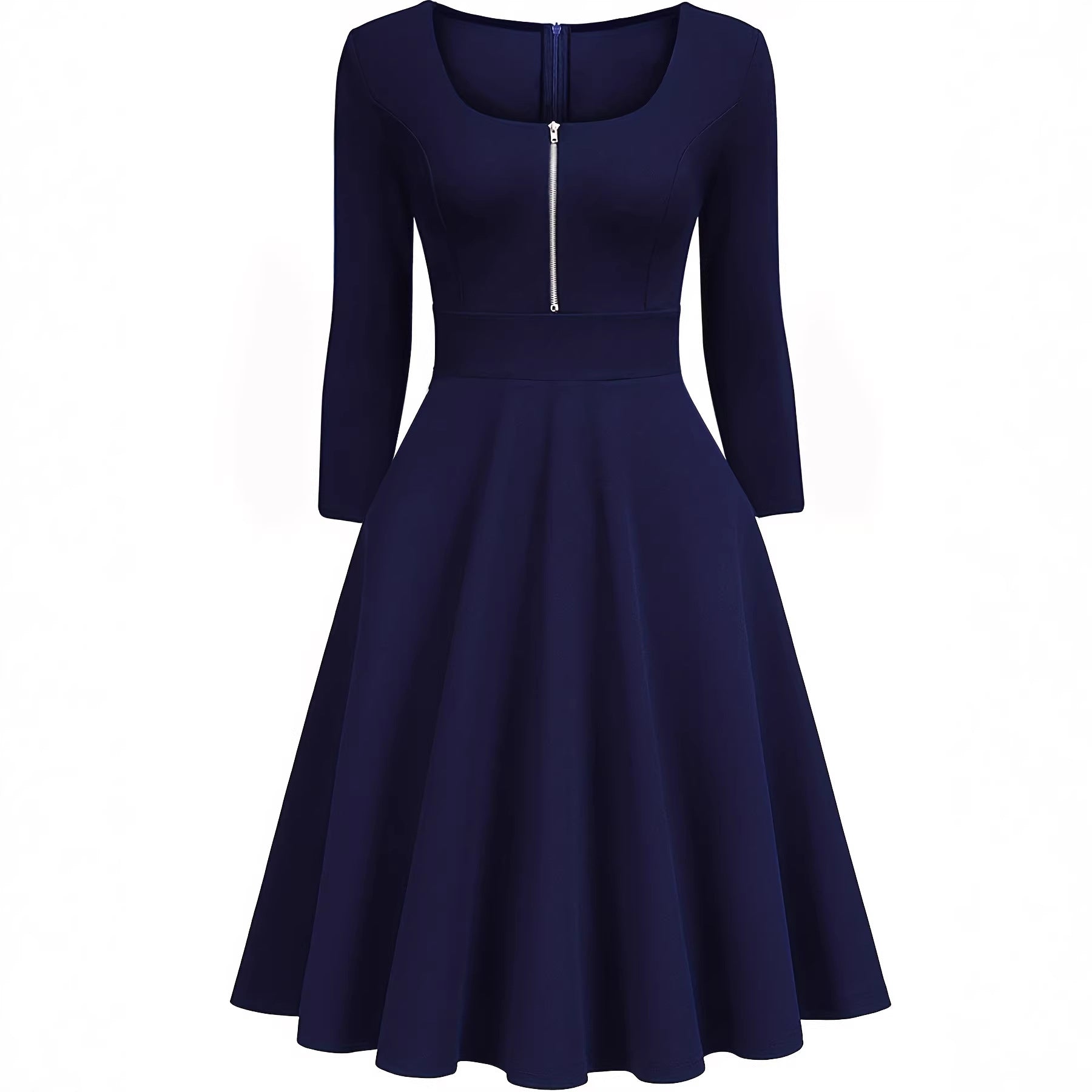 Elegantes Midi-Kleid mit Front-Reissverschluss