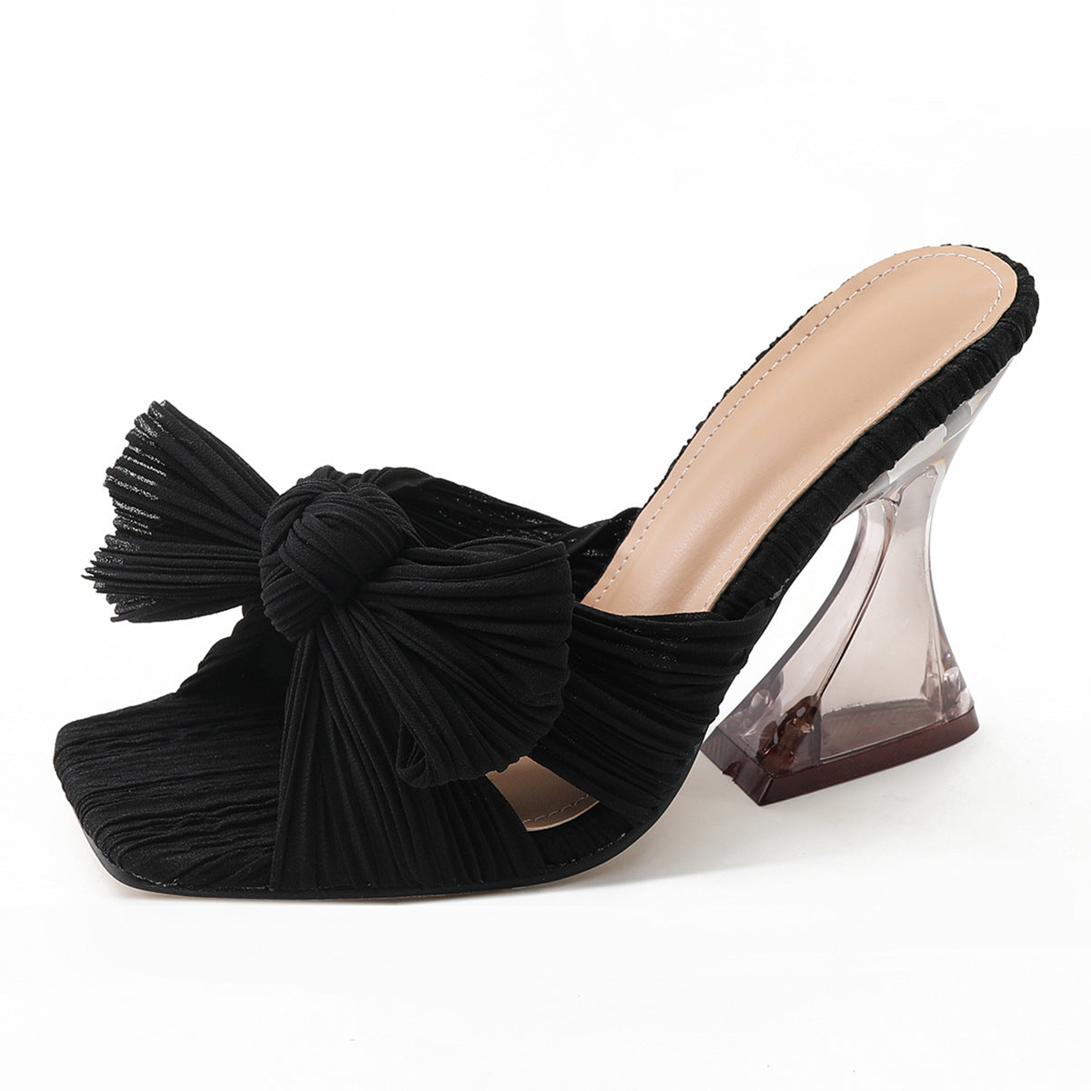 Satin-Sandalen mit geformtem Absatz – Bild 6 | LuxeStyle