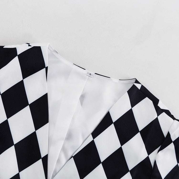 Diamond Check Crop Top & Mermaid Maxi Rock Set