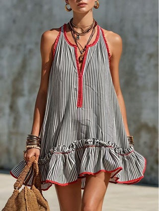 Gestreiftes ärmelloses Mini-Kleid im Retro-Stil