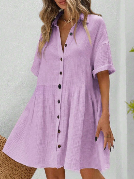 Midi-Kleid aus Baumwoll-Leinen-Mix mit Knopfleiste