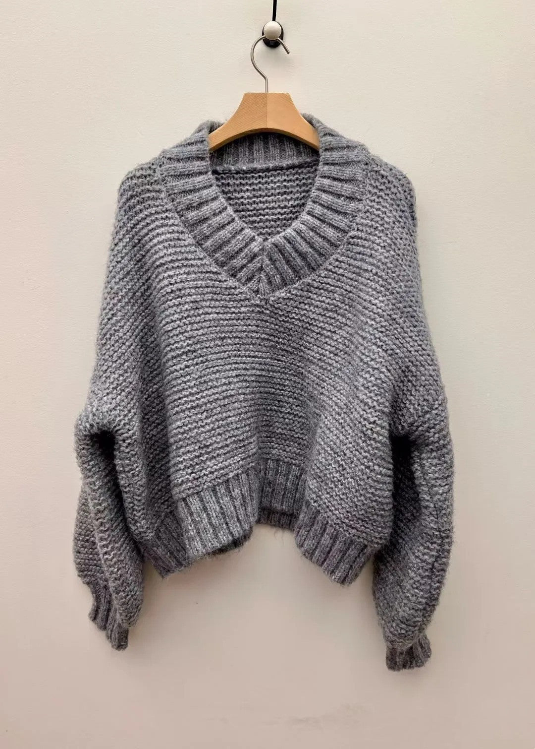 Grobstick-Pullover mit V-Ausschnitt
