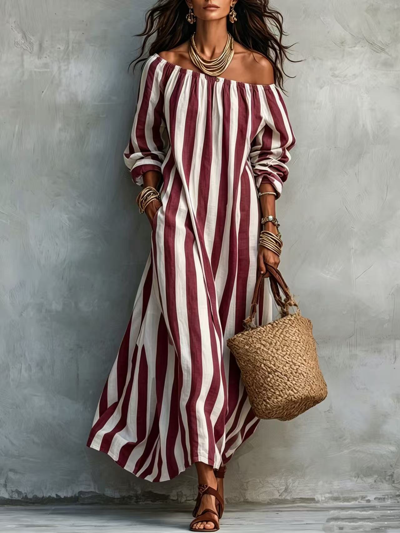 Gestreifter Off-Shoulder Dress