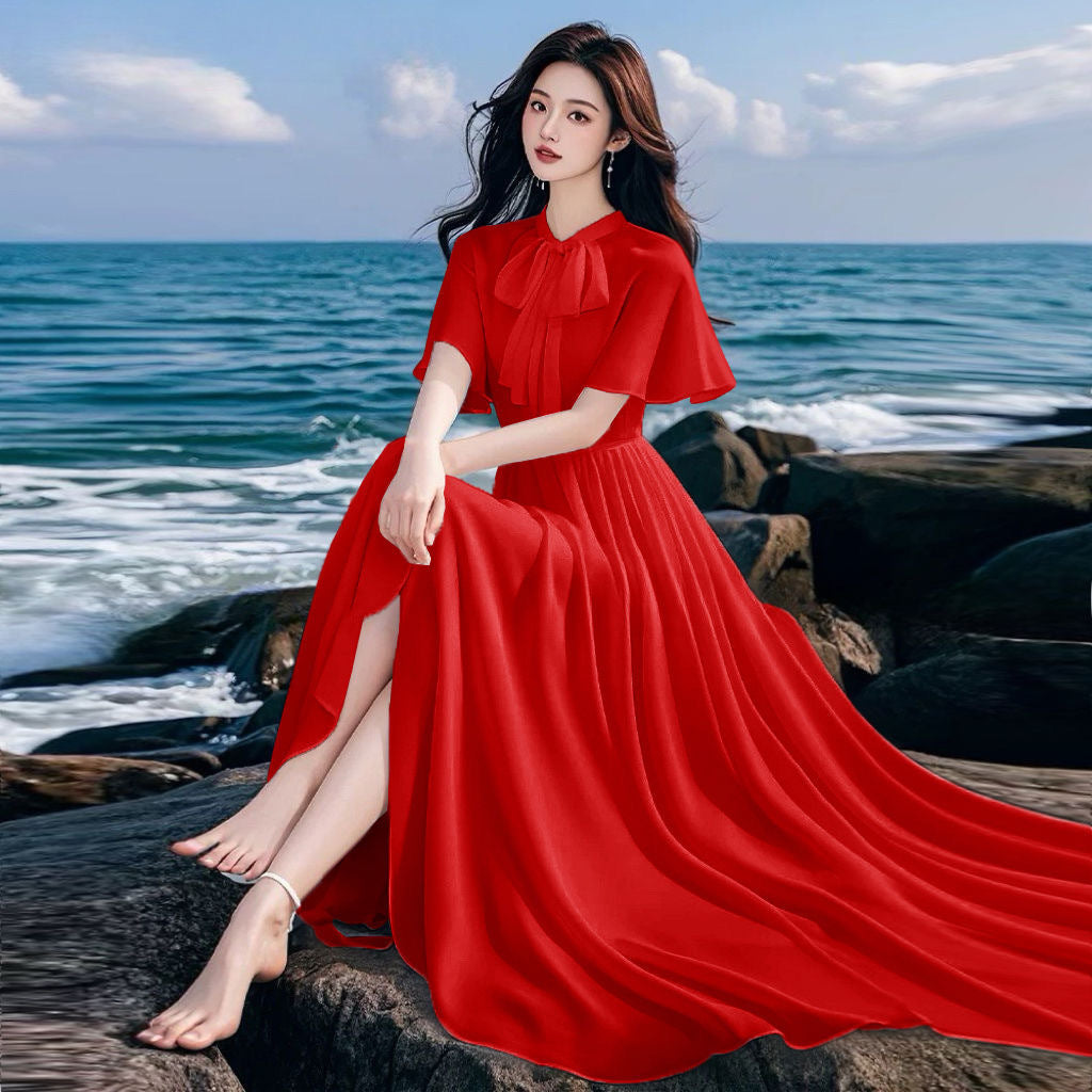 Chiffonkleid mit kurzen Ärmeln – Bild 7 | LuxeStyle