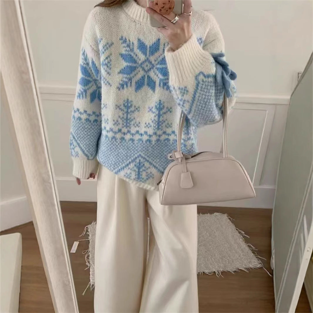 Jacquard Pullover mit Schneeflockenmuster