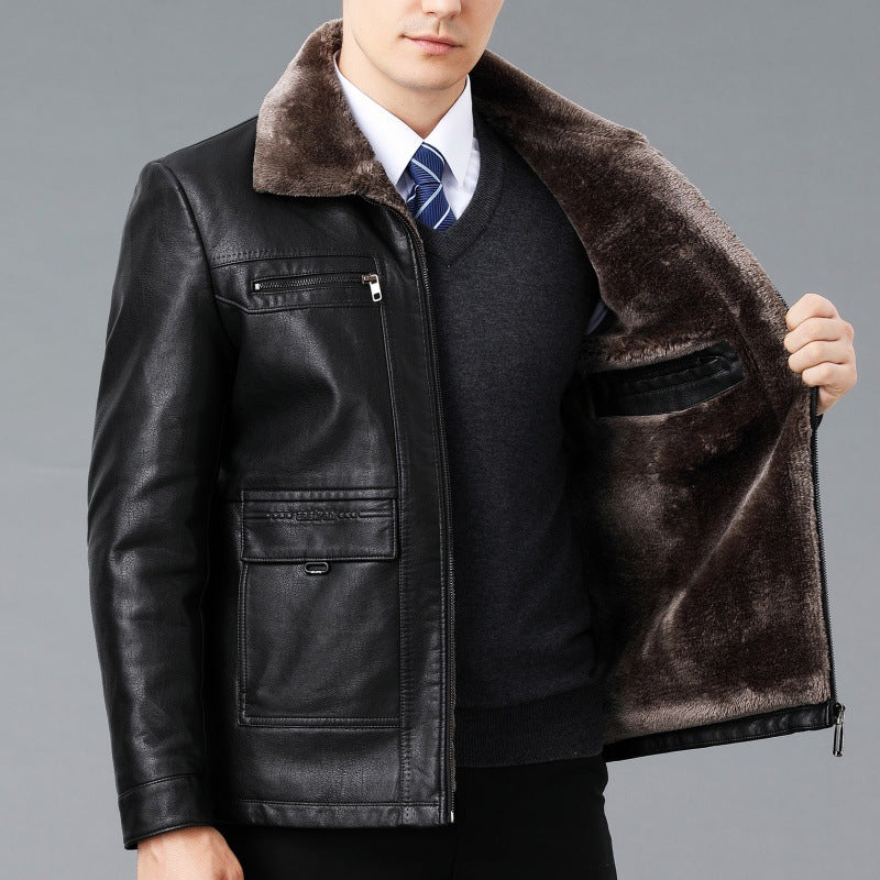 Leder- und Fellmantel mit Fleecefutter