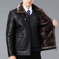 Leder- und Fellmantel mit Fleecefutter