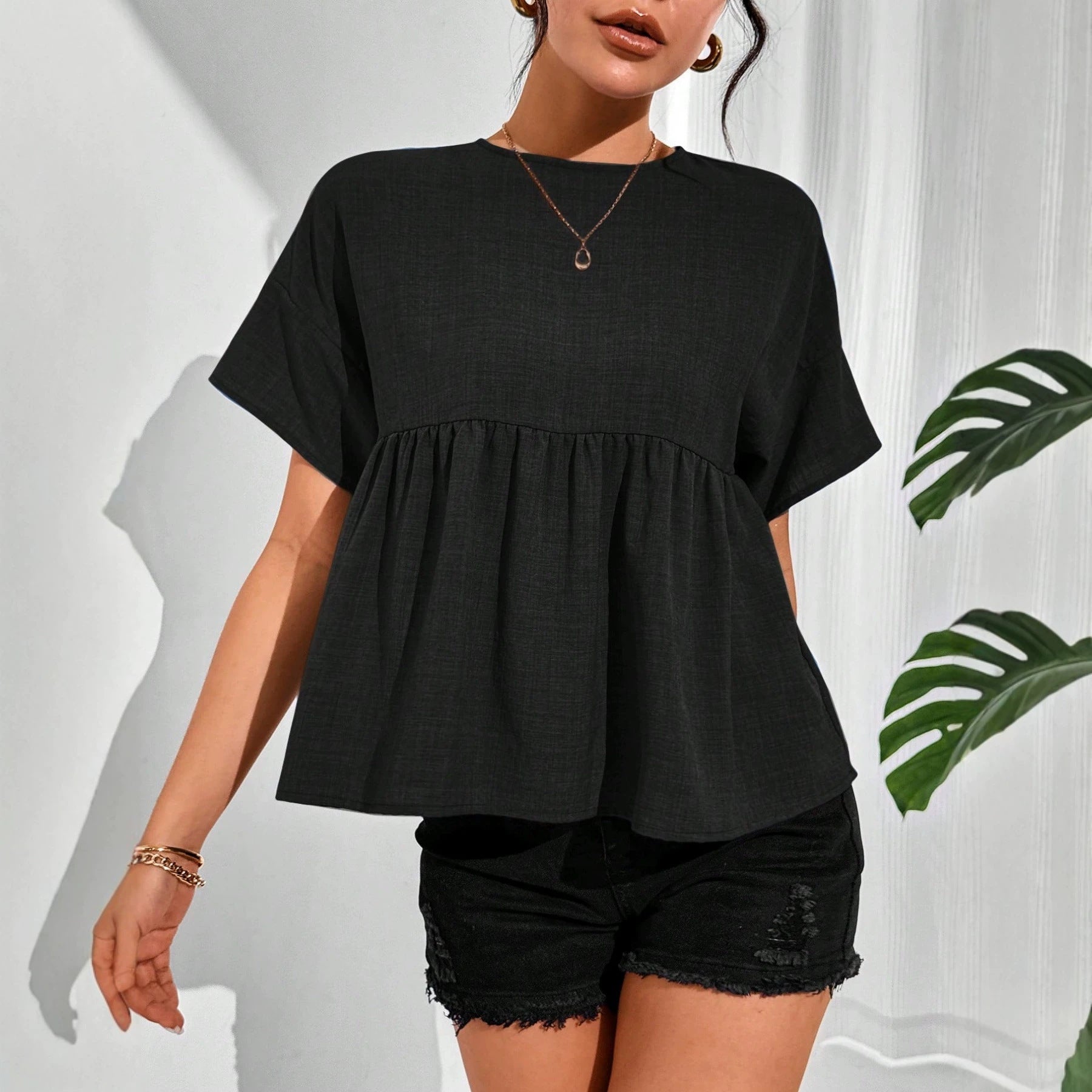 Minimalistisches Leinen-Shirt mit Rundhals