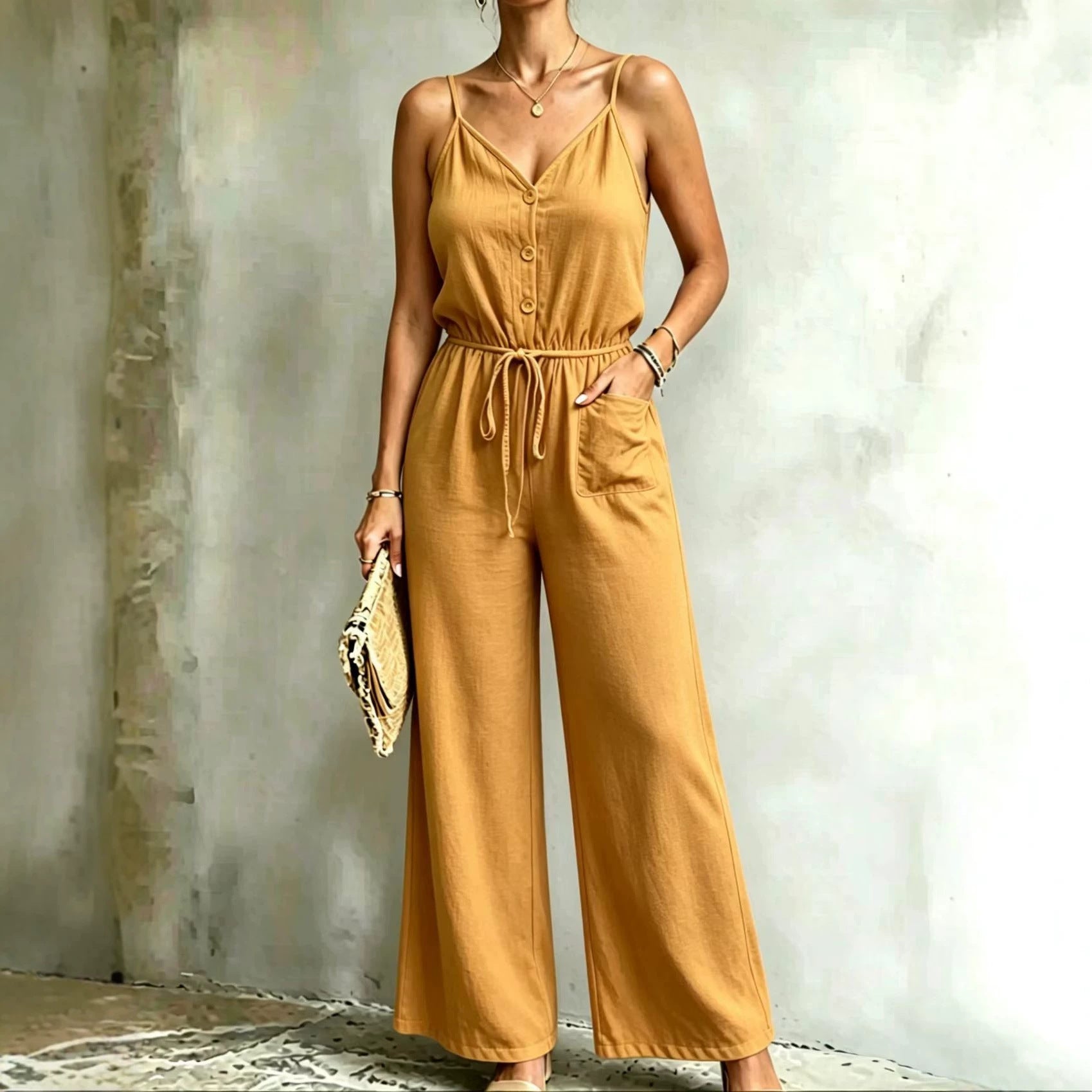 Eleganter ärmelloser Jumpsuit mit weitem Bein