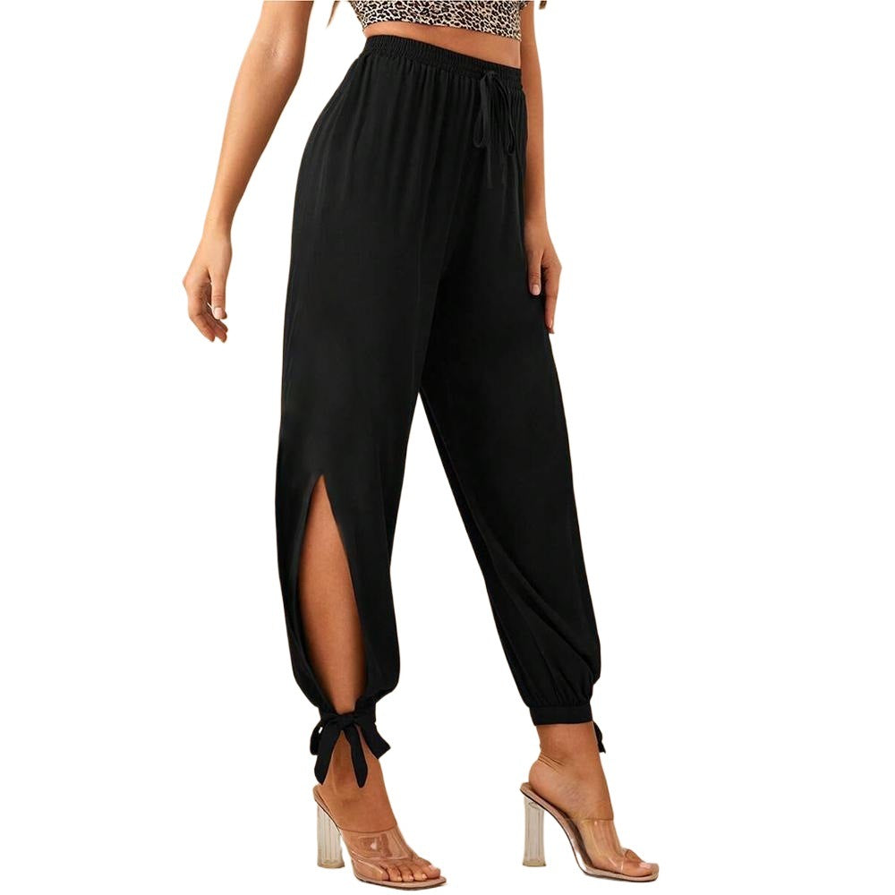 High-Waist Haremshose mit Schlitz und Bindebündchen