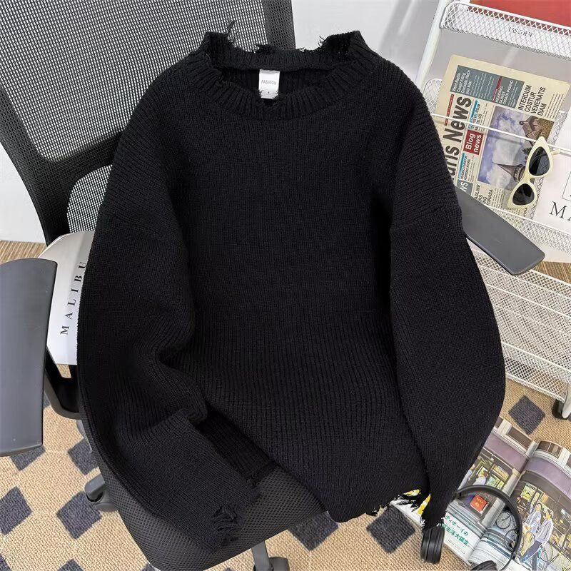 Gerippter Rundhals-Pullover für Herbst/Winter