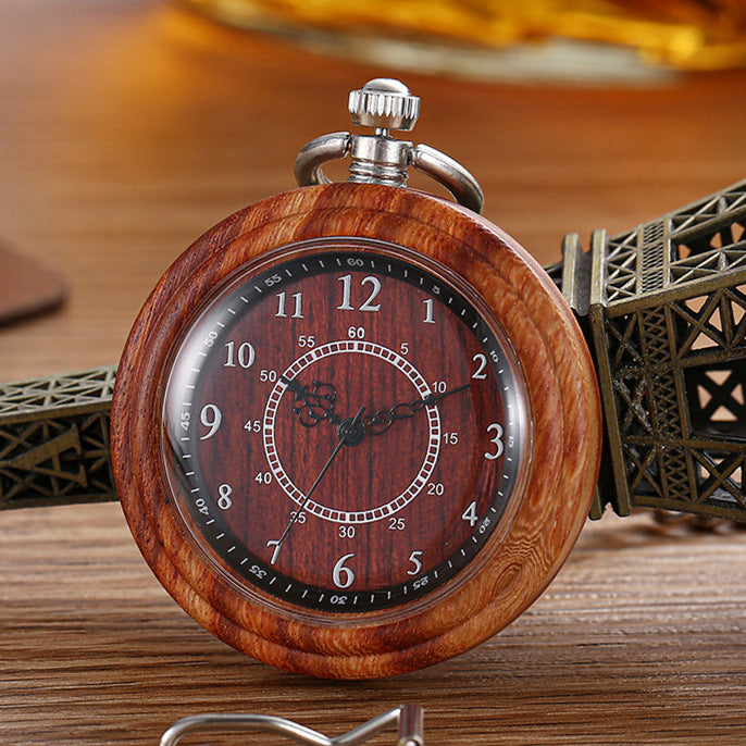 Holz-Taschenuhr mit rauer Kette