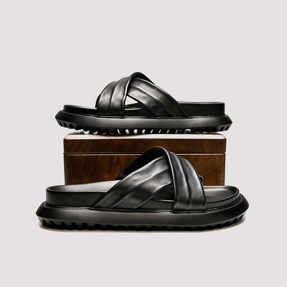 Legere Cross-Strap Leder-Sandalen für Herren