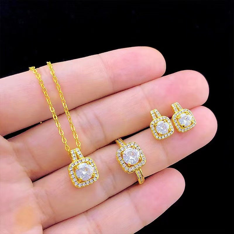 Schmuckset: Zirkon-Halskette, Ohrringe, Ring