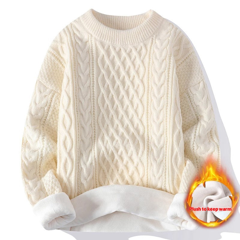Fleecegefütterter Rundhals-High-Neck Pullover