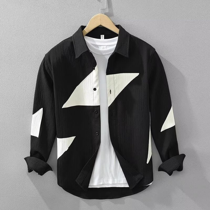 Color Contrast Patchwork Langarmhemd für Herren – Bild 6 | LuxeStyle