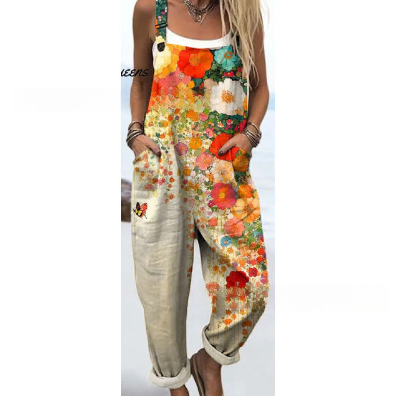Jumpsuit mit Hosenträgern und Digitaldruck