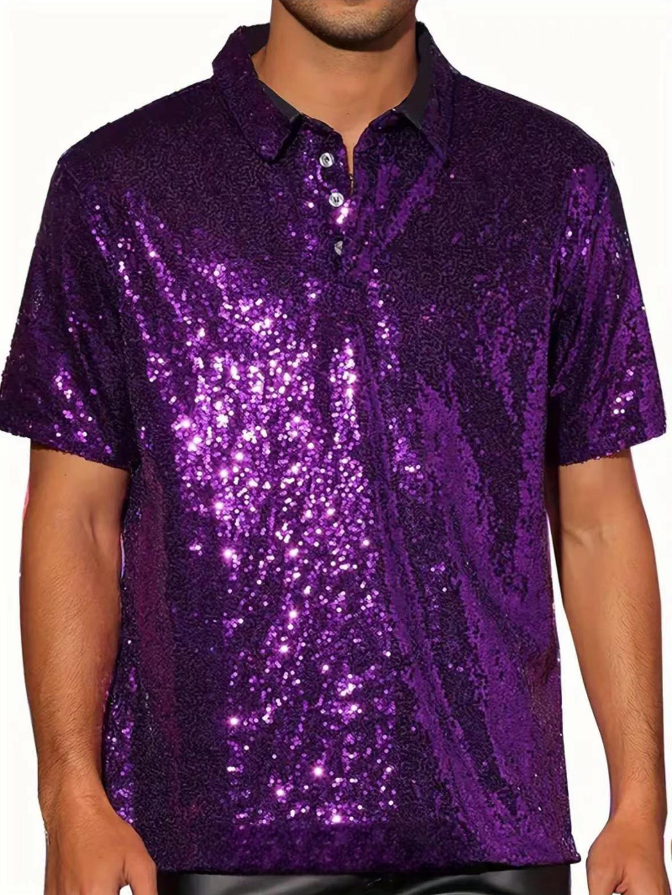 Herren Vintage Disco Polo-Shirt mit Glitzer – Ansicht 3