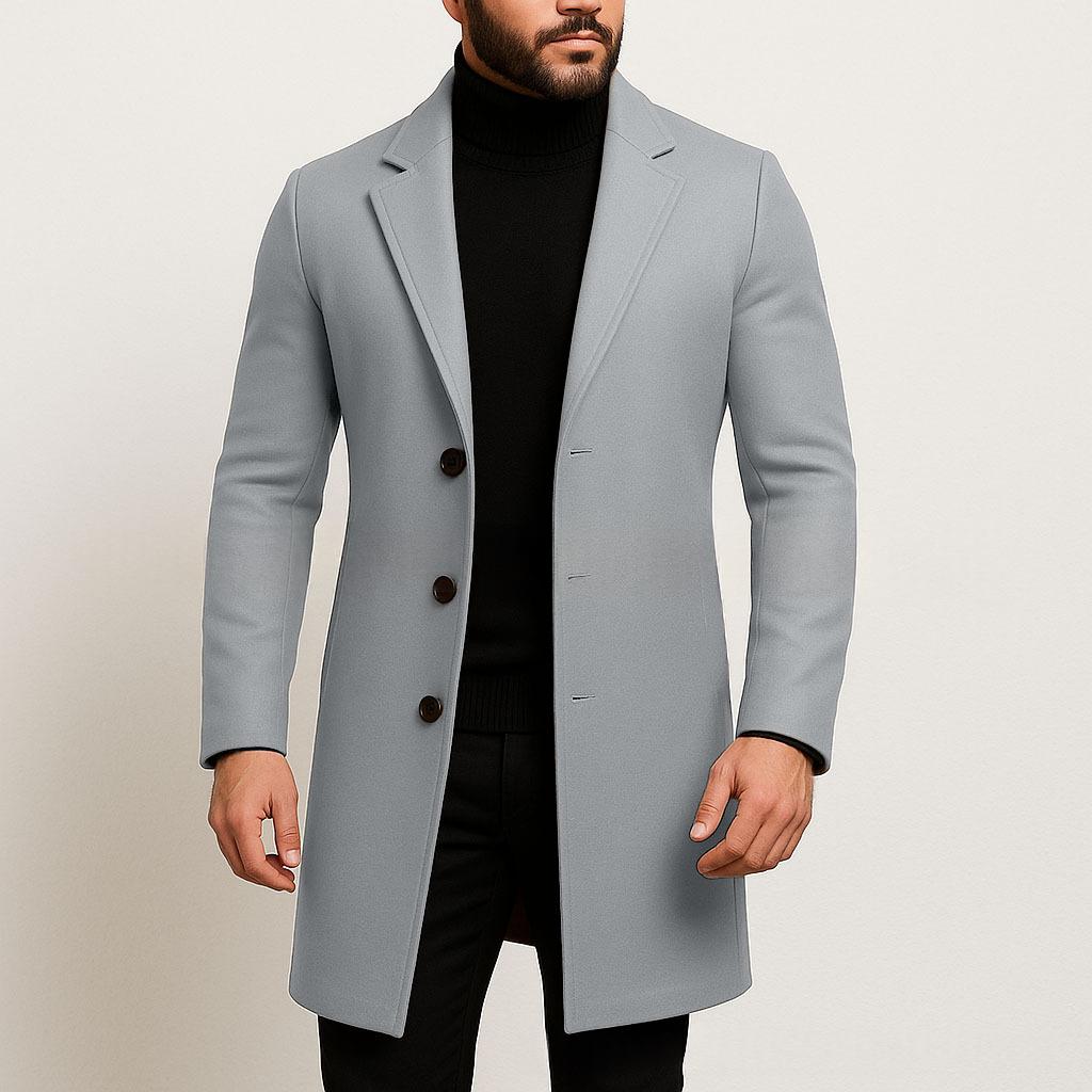 Einfarbiger Slim Fit Trenchcoat aus Wollgewebe