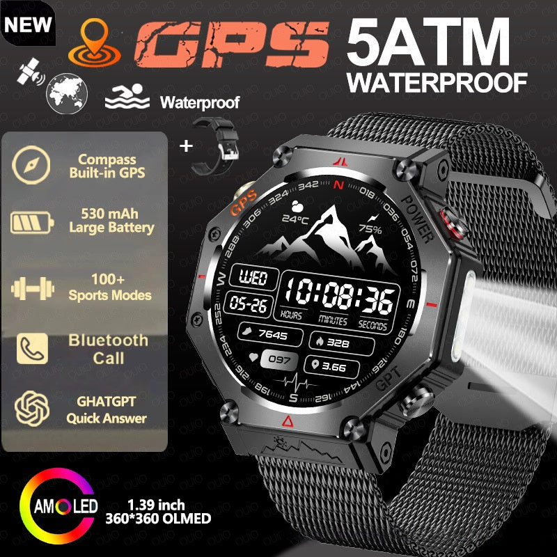 Multifunktionale Outdoor Smartwatch mit Taschenlampe – Ansicht 3