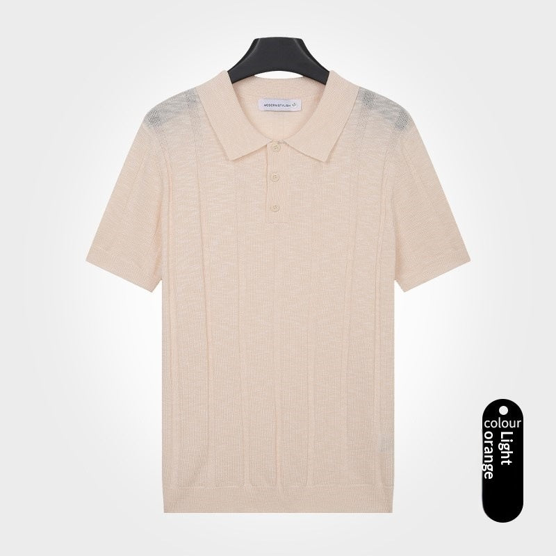 Herren Strick-T-Shirt Kurzarm Slim-Fit