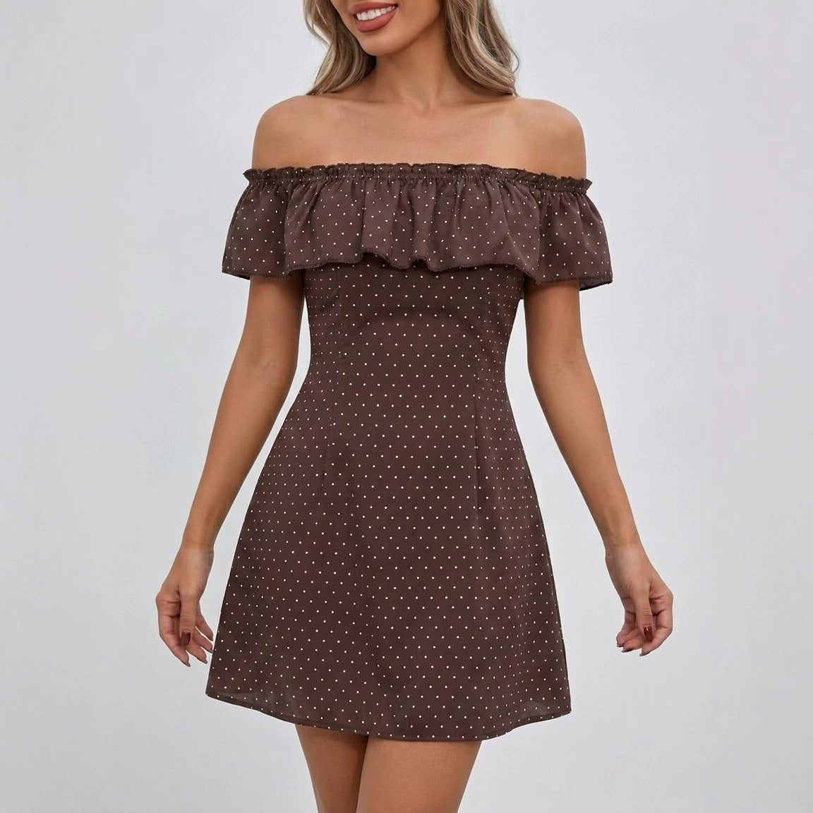 Polka-Dot Off-Shoulder Minikleid – Bild 4 | LuxeStyle