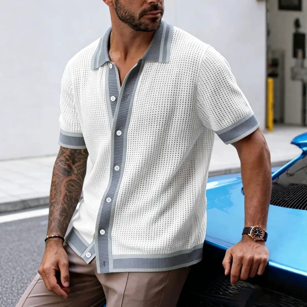 Strickhemd für Herren mit Revers und kurzen Ärmeln