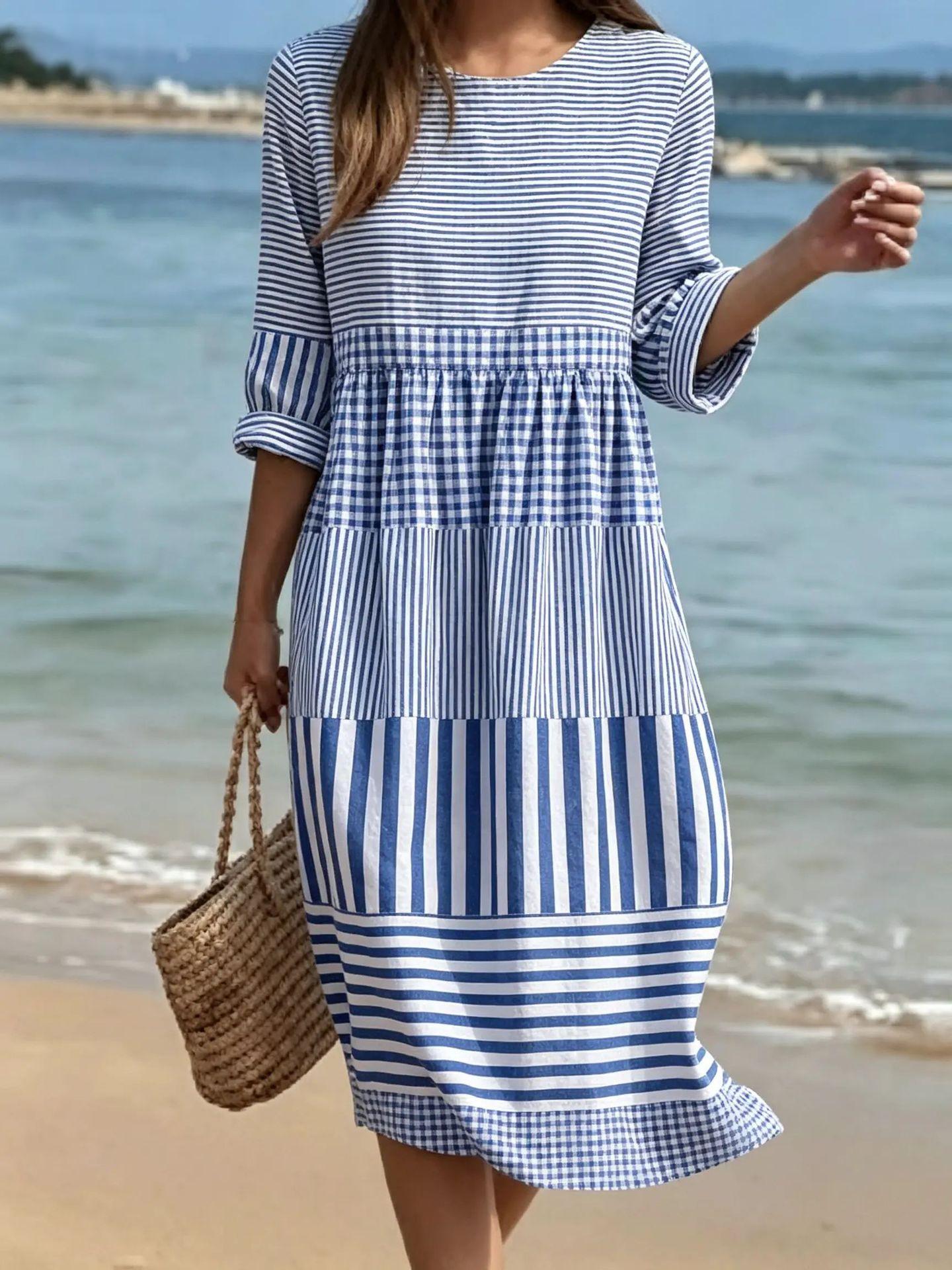 Damen Casual Baumwoll-Leinen Kleid
