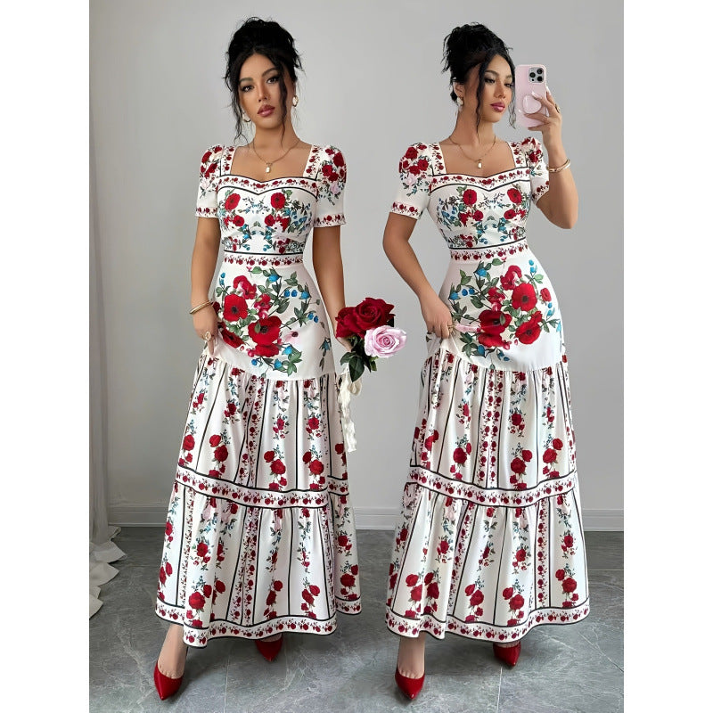 Florales Maxikleid mit einseitigem Ärmel – Bild 2 | LuxeStyle