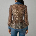 Leopard-Print Patchwork Denim Langarmshirt