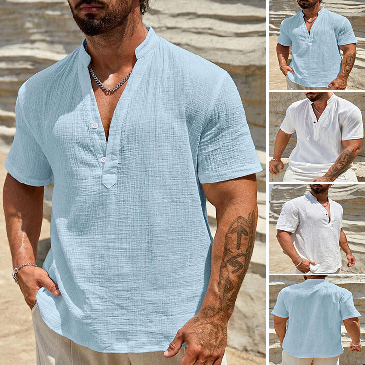 Herren Baumwoll-Leinen Hemd mit Kubakragen – Bild 7 | LuxeStyle