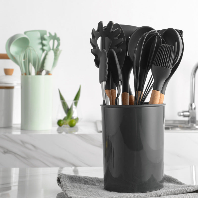 Silicone Kochgeschirr-Set mit Holzgriff · 12 Stück – Bild 3 | LuxeStyle
