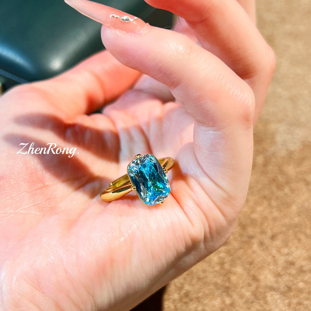 Retro Paraiba Ring mit Aquamarin CZ