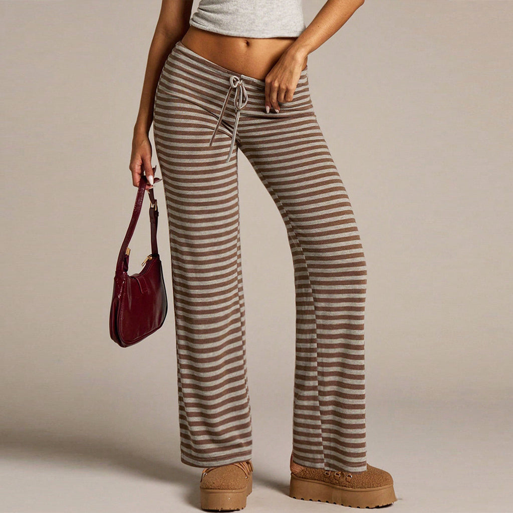 Gestreifte Freizeithose mit weitem Bein