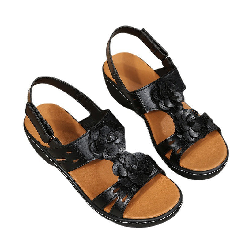 Retro-Sandalen mit Blumenmuster und Keilabsatz – Bild 2 | LuxeStyle