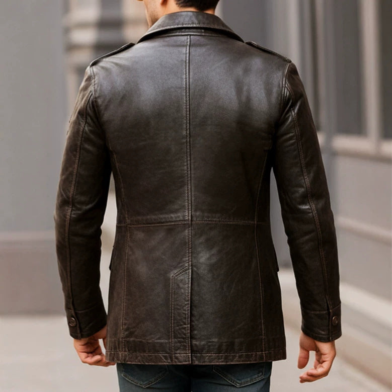 Herren Slim-Fit Lederjacke mit Reverskragen – Ansicht 5