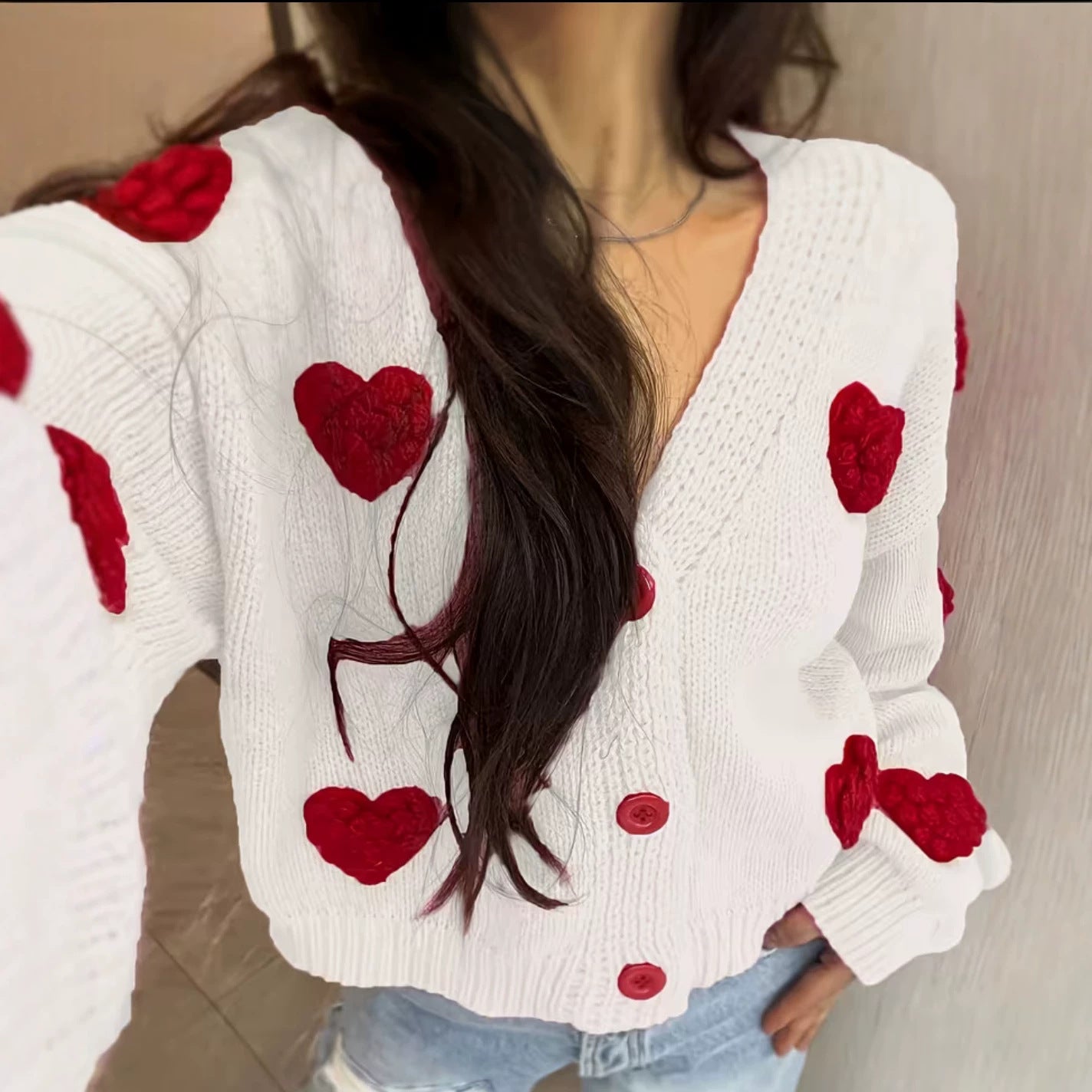 Strick-Cardigan mit Herzmotiv