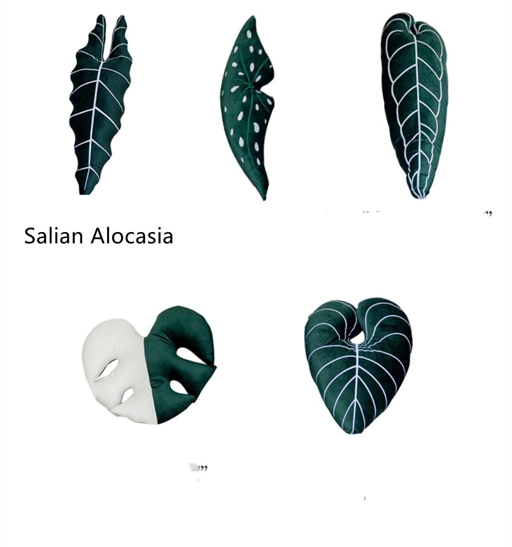 Monstera Kissen, weiss, Brokat