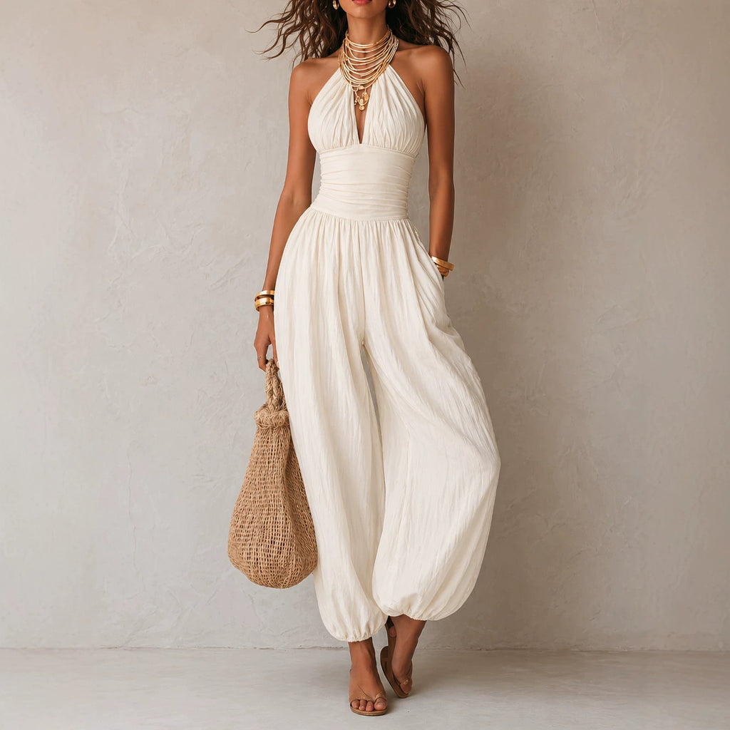 Boho Neckholder Jumpsuit mit weitem Bein