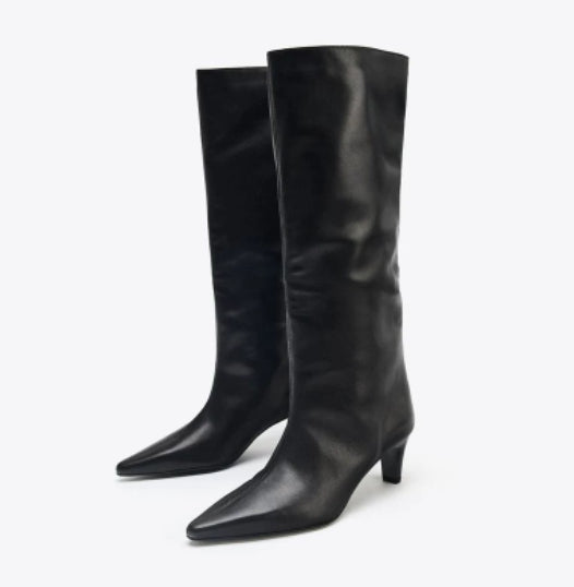 Denim-Stiefel mit hohem Absatz