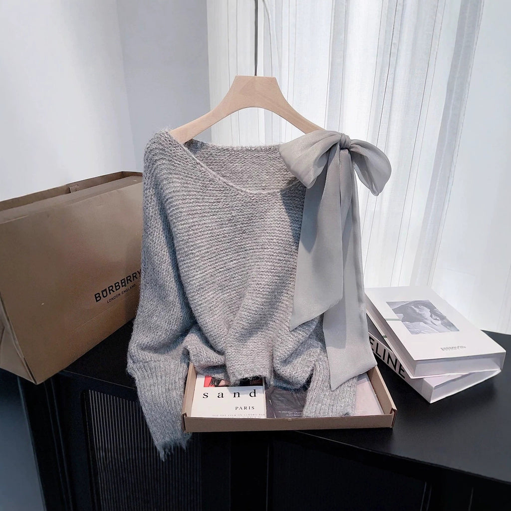 Büschelknopf-Pulli, lässiger Damenpullover in Beige, Lila, Grau & Rosa