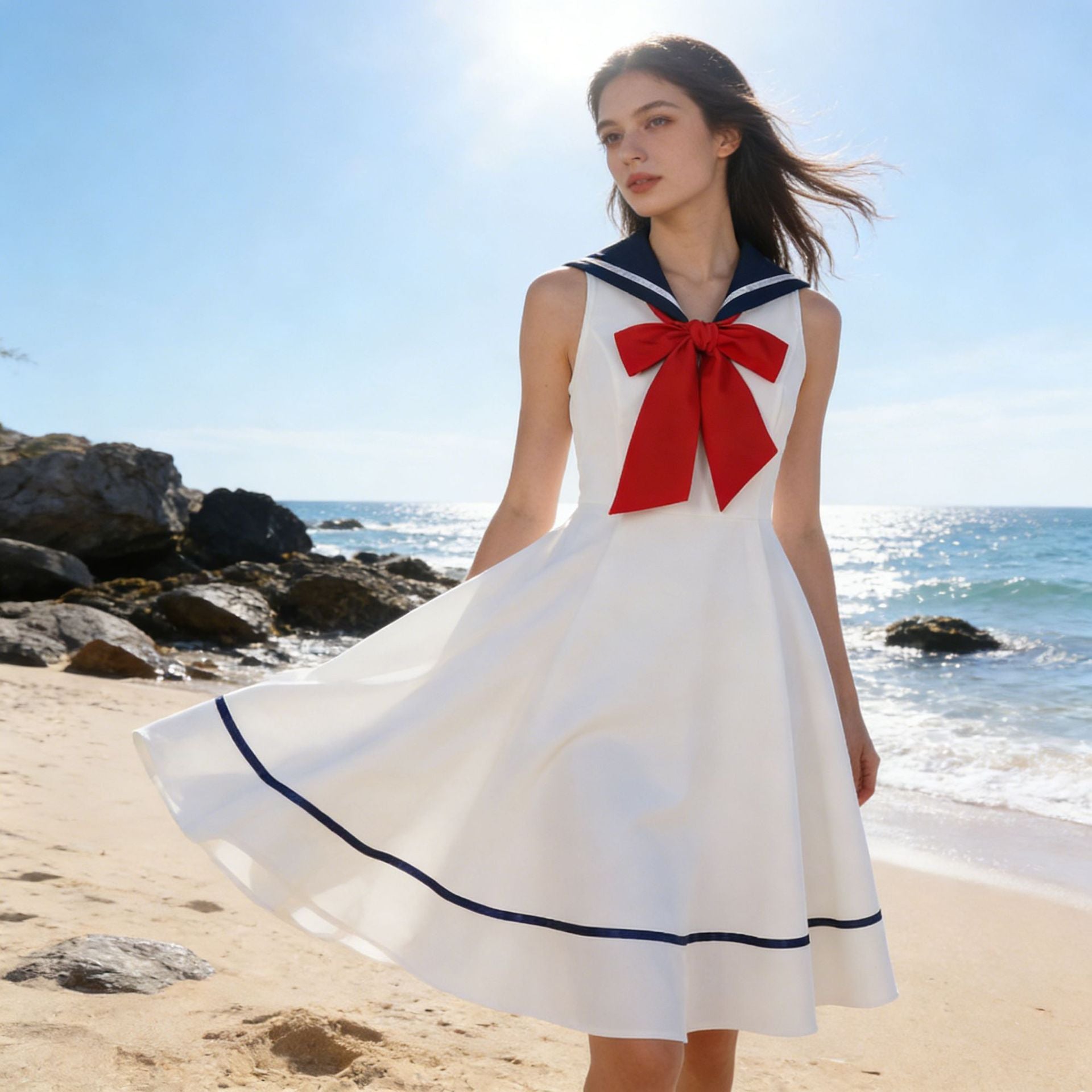 Ärmelloses A-Linien Kleid mit Schleifendetails