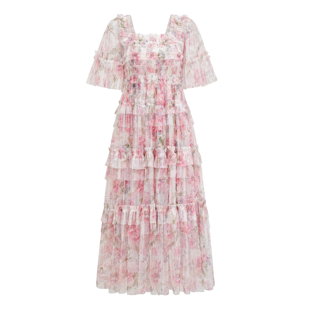 Besticktes A-Linien-Kleid mit Blumenmuster