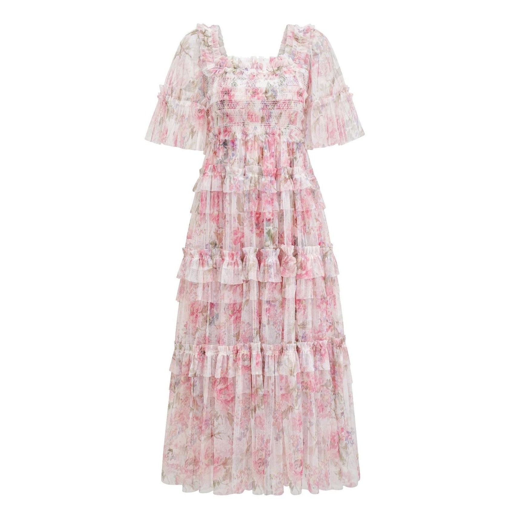 Besticktes A-Linien-Kleid mit Blumenmuster
