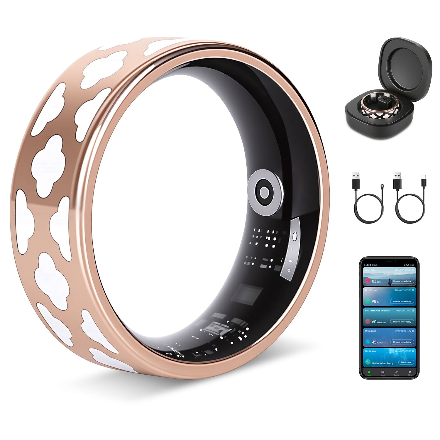 Smarter Gesundheits-Tracker Ring mit Ladecase – Ansicht 7
